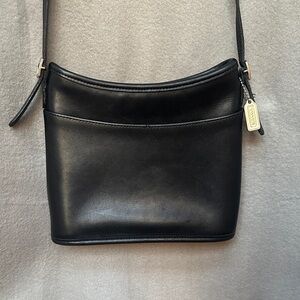 Coach Vintage Mambo Black Leather Crossbody Bag With Silver Hardware & Tag